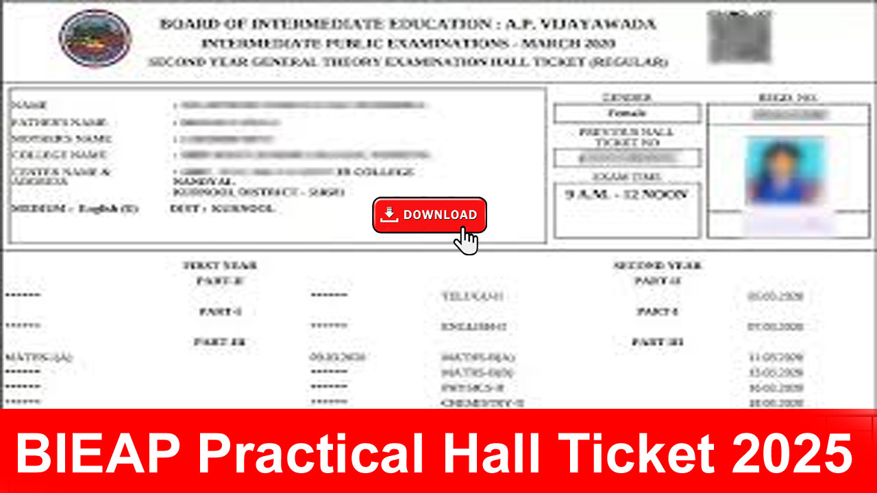 BIEAP Practical Hall Ticket 2025 for 1st and 2nd Year, Download PDF Link @bie.ap.gov.in alt=