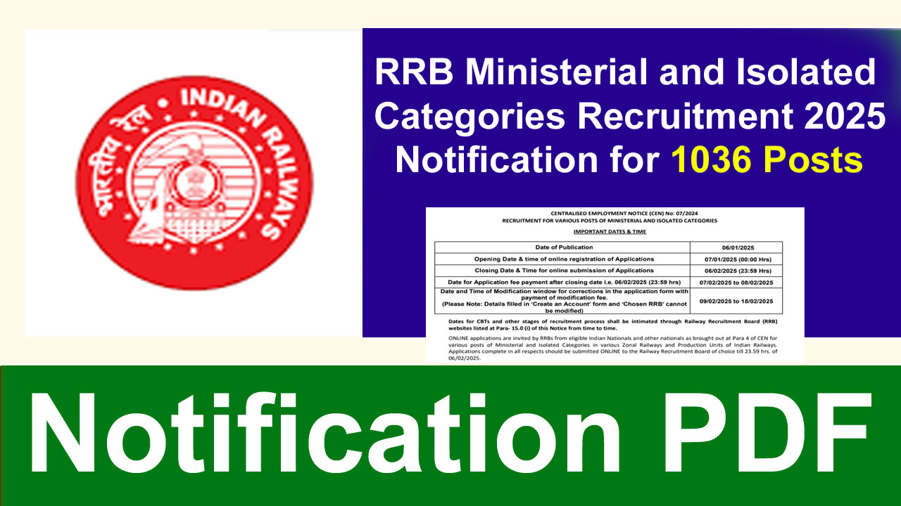 RRB Ministerial and Isolated Categories Recruitment 2025 Notification for 1036 Posts, Apply Online alt=